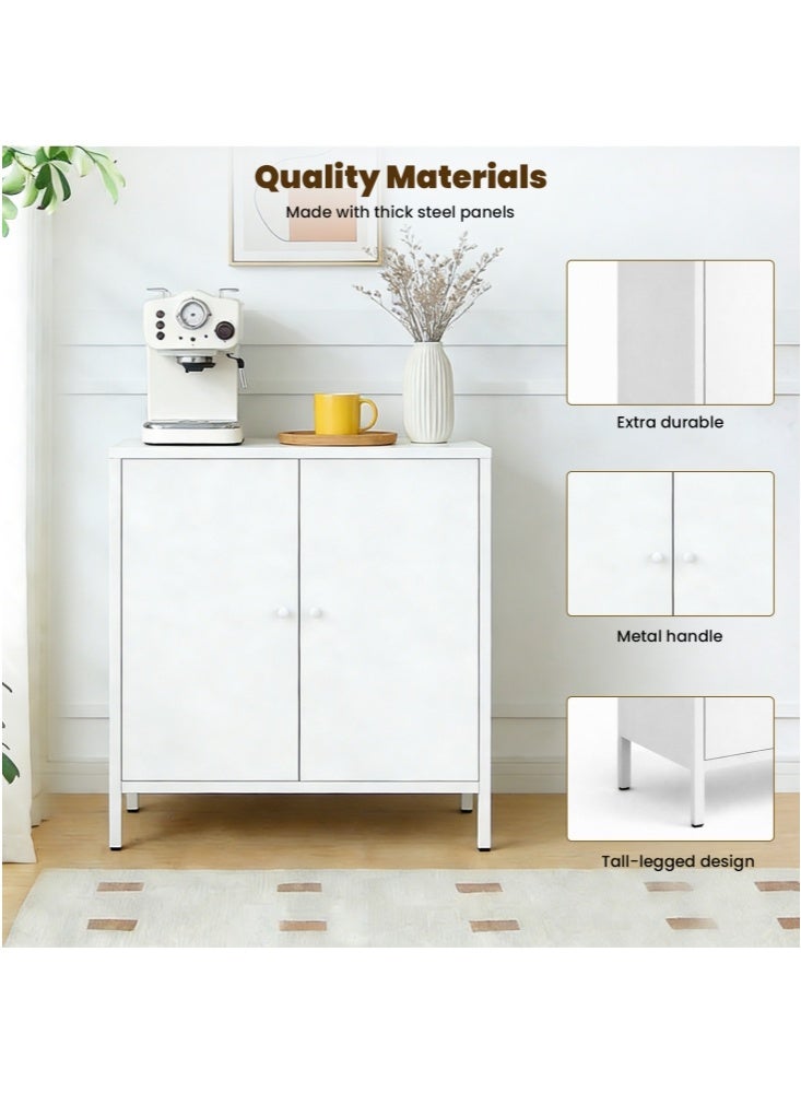 جيجيرو خزانة بوفيه معدنية، خزانة تخزين مطبخ بأرفف، خزانة ركن قهوة، خزانة جانبية للبوفيه، رف قابل للتعديل أبيض - Image 5